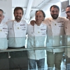 Foto ricordo per alcuni dei protagonisti della prima edizione del Roma food&wine festival all'ultimo piano di Eataly all'Ostiense. Da sinistra verso destra: Arcangelo Dandini, Luca Montersino, Moreno Cedroni, Ugo Alciati e Massimo Sola responsabile della ristorazione di Eataly Roma