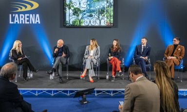 Sul palco dello Spazio Arena, da sinistra: Elisabetta Canoro, che ha moderato il talk, Pietro Irollo de Lutiis, Adda Attanasio, Vittoria Ferragamo, Raphael Kaminsky, Stefano Gaiofatto
Tutte le foto sono di Brambilla / Serrani
